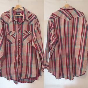 Wrangler Vintage‎ Pearl Snap Front Long Sleeve  Regular Fit est 3X XL Tails Pink